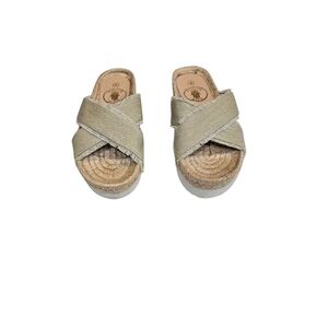 Muche Muchette denim/ Kaki  slides Sz 8 Preowned